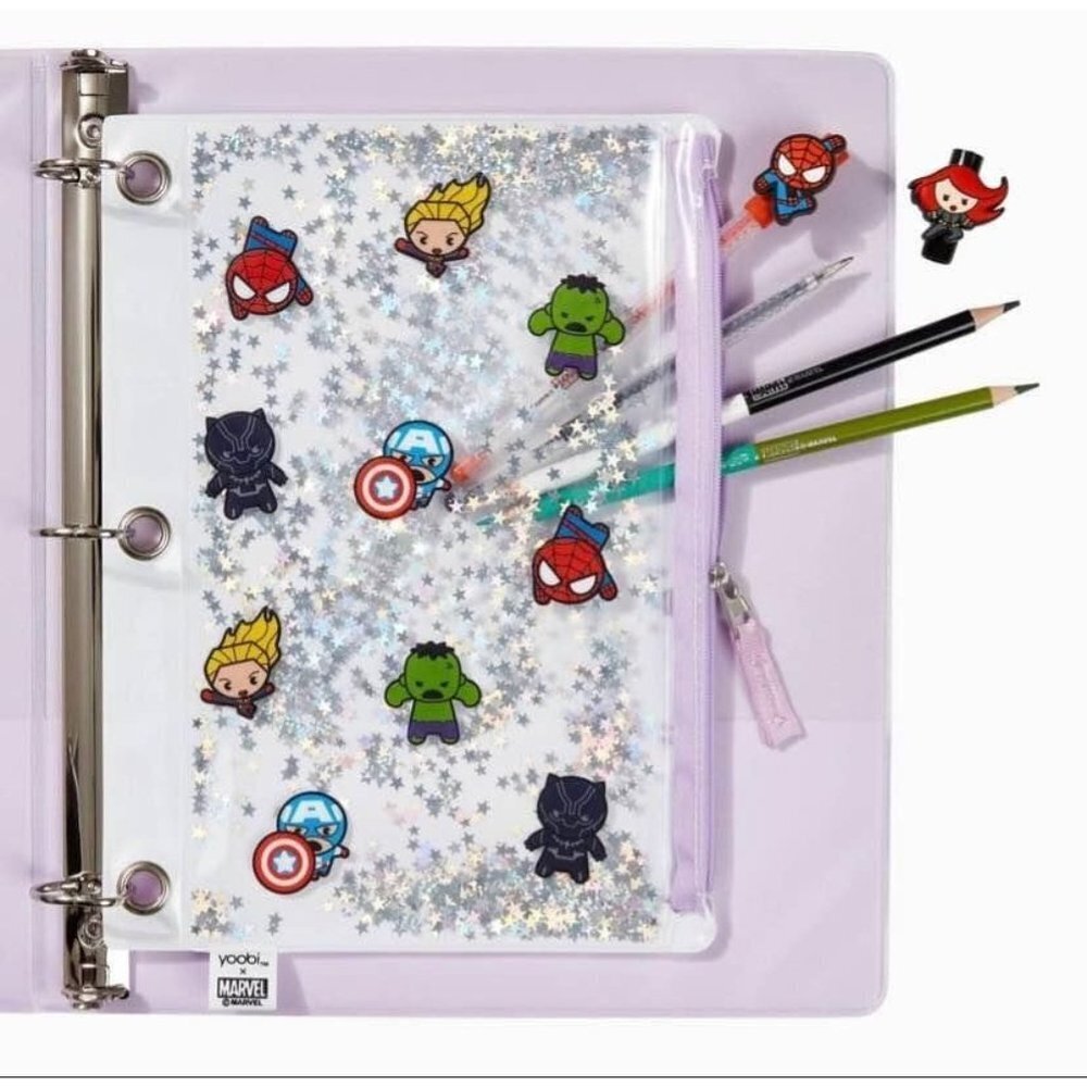 NWT Marvel Yoobi Zip Up 3 Ring Pencil Case Glitter Avengers BTS Y2K Girls School